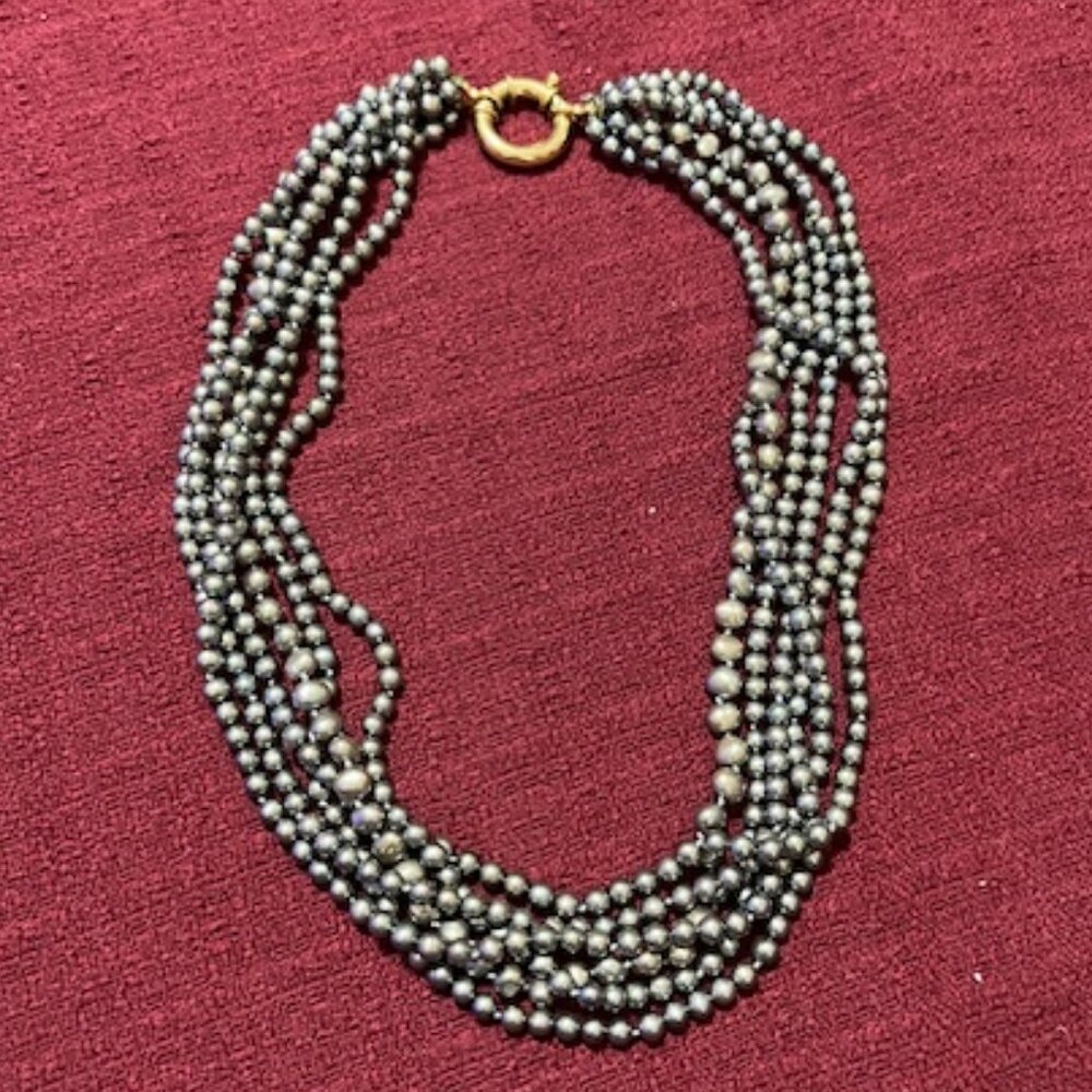 Gray Pearl Multi-strand Choker Necklace